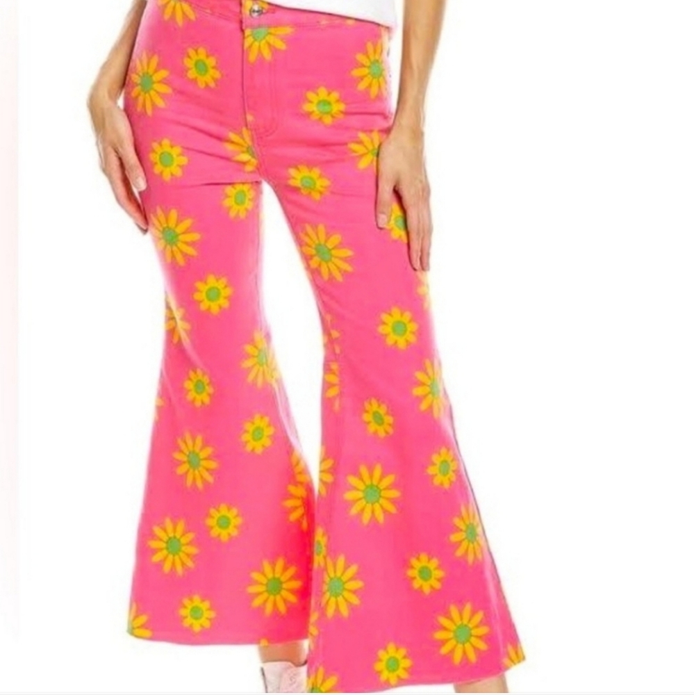 Free People YouthQuake Retro 70s Printed Crop Jeans in Lipstick Combo Size 25 - Picture 3 of 10